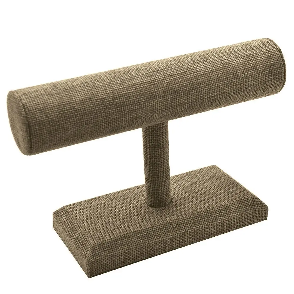 Beige Linen Jewelry Bracelet / Watch T Bar Stand