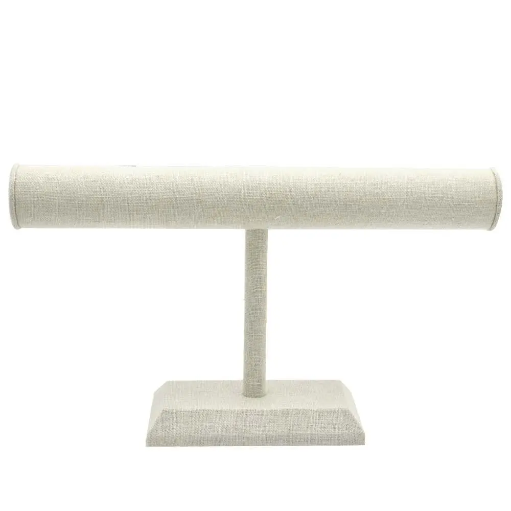 Beige Linen Long Jewelry Bracelet / Watch Display T Bar