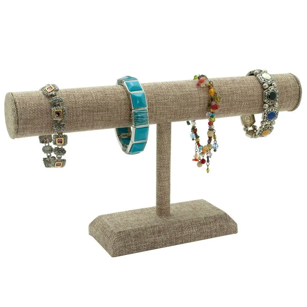 Beige Linen Long Jewelry Bracelet / Watch Display T Bar