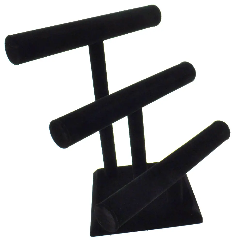 Beige Linen 3 Tier Jewelry T-Bar Display Stand, 12-3/4" Tall