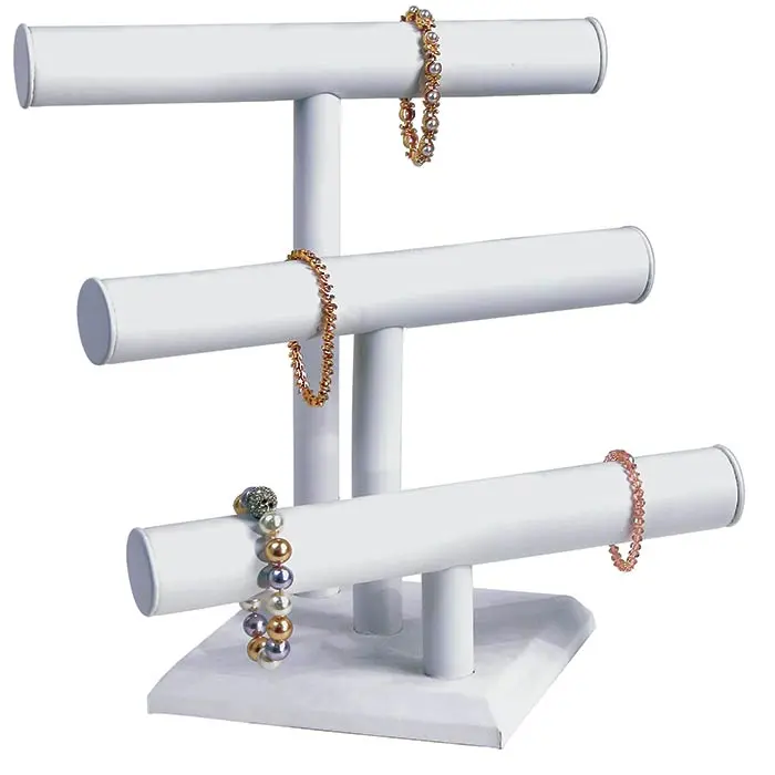 Beige Linen 3 Tier Jewelry T-Bar Display Stand, 12-3/4" Tall
