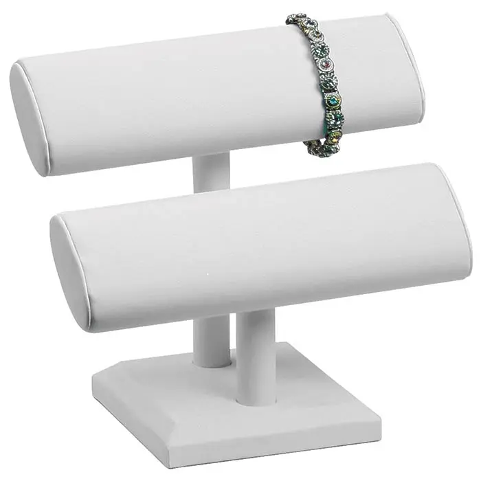 Tan Linen Dual Oval Jewelry Bracelet / Watch T-Bar Stand