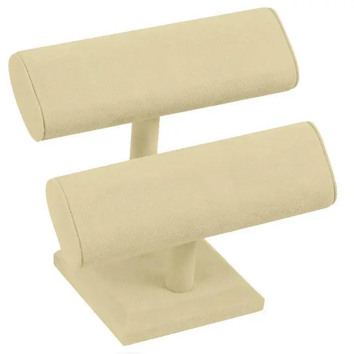 Tan Linen Dual Oval Jewelry Bracelet / Watch T-Bar Stand