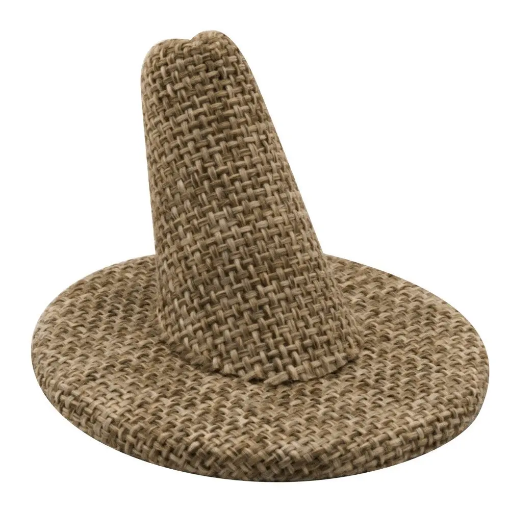 Beige Linen Single Finger Jewelry Ring Display, 1-1/4" Tall