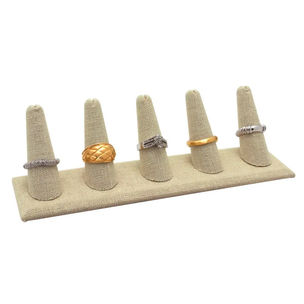 Beige Linen 5 Finger Jewelry Ring Display