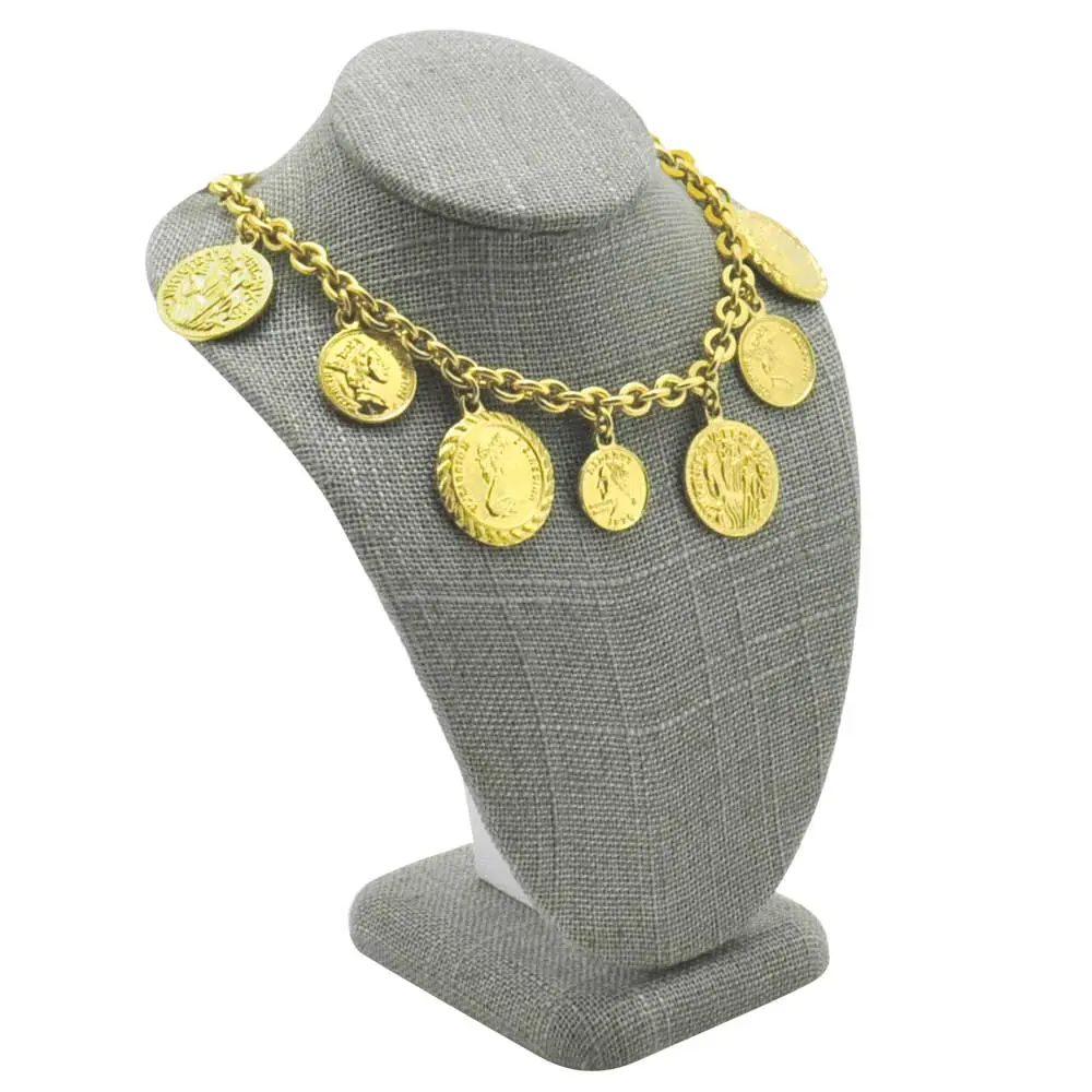 Beige Linen Jewelry Necklace Display Bust, 6-1/4" Tall