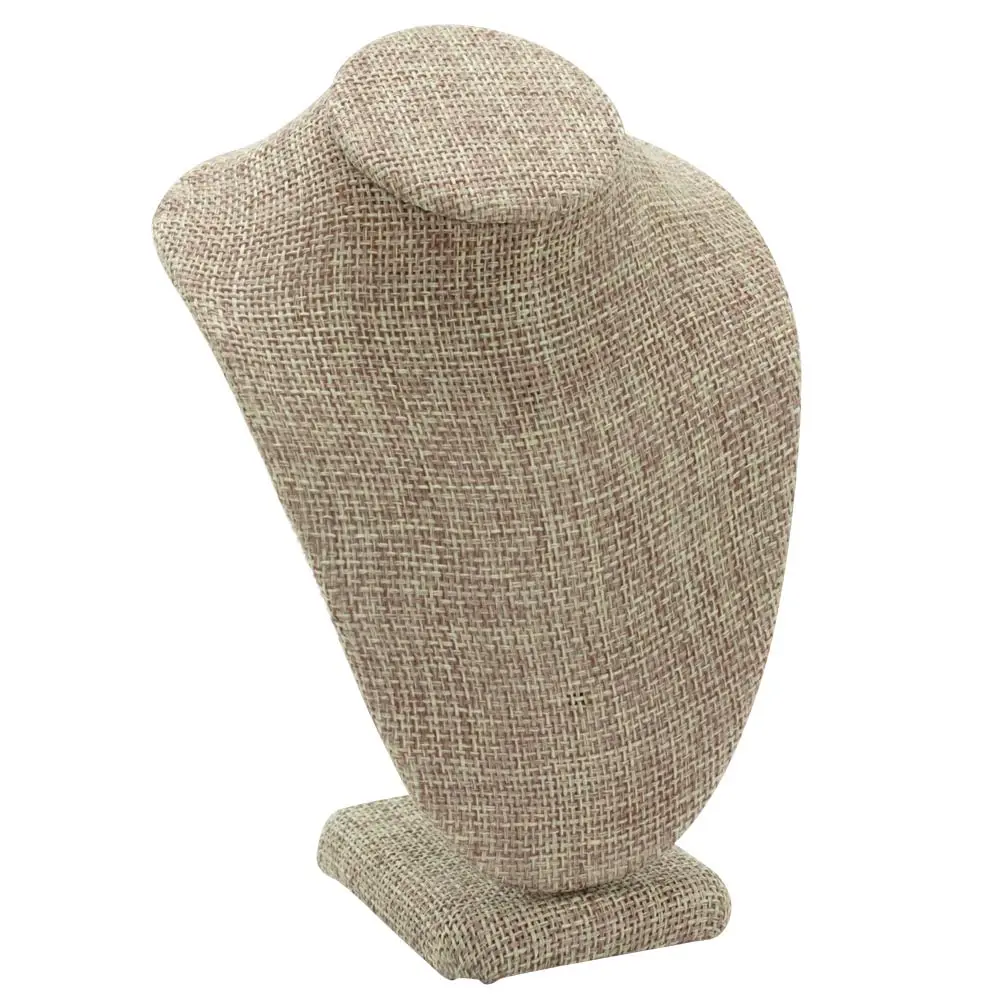 Beige Linen Jewelry Necklace Display Bust, 6-1/4" Tall