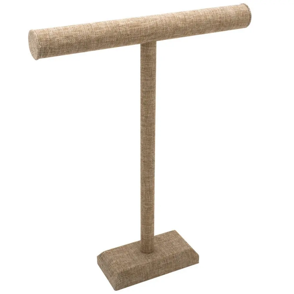 Beige Linen Tall Jewelry Necklace / Chain T Bar Stand