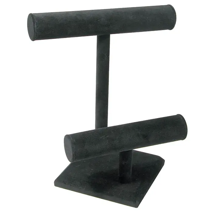 Beige Linen 2 Tier Jewelry T Bar Display Stand, 10-7/8" Tall