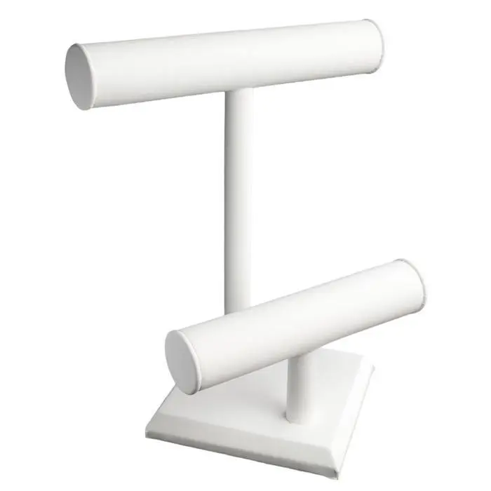 Beige Linen 2 Tier Jewelry T Bar Display Stand, 10-7/8" Tall