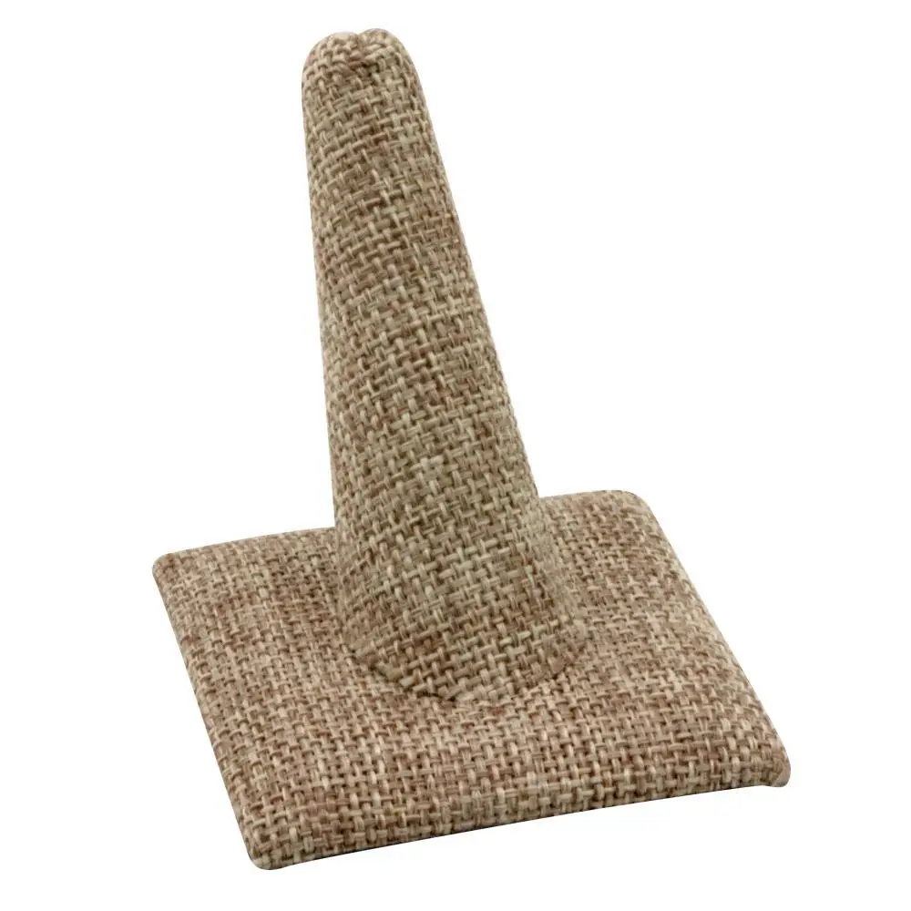 Beige Linen Square Base Single Finger Jewelry Ring Display