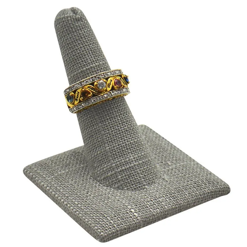 Beige Linen Square Base Single Finger Jewelry Ring Display