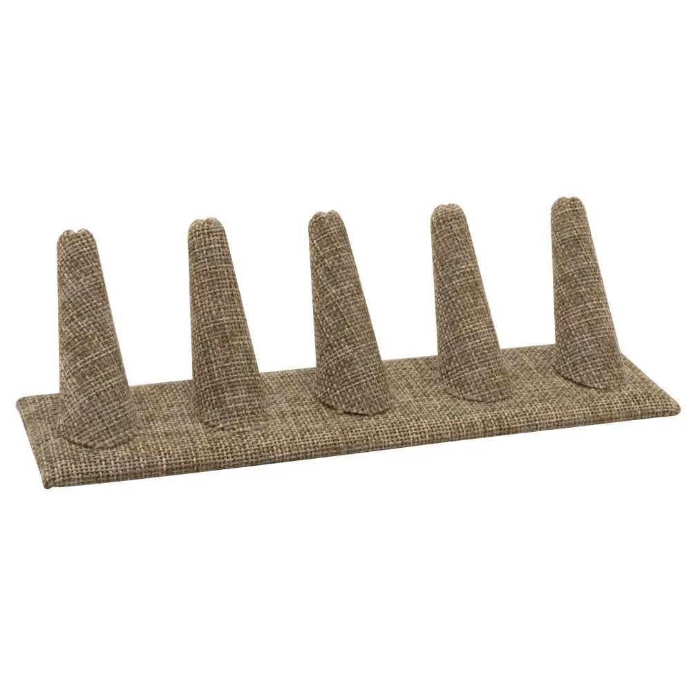 Beige Linen 5 Finger Jewelry Ring Display