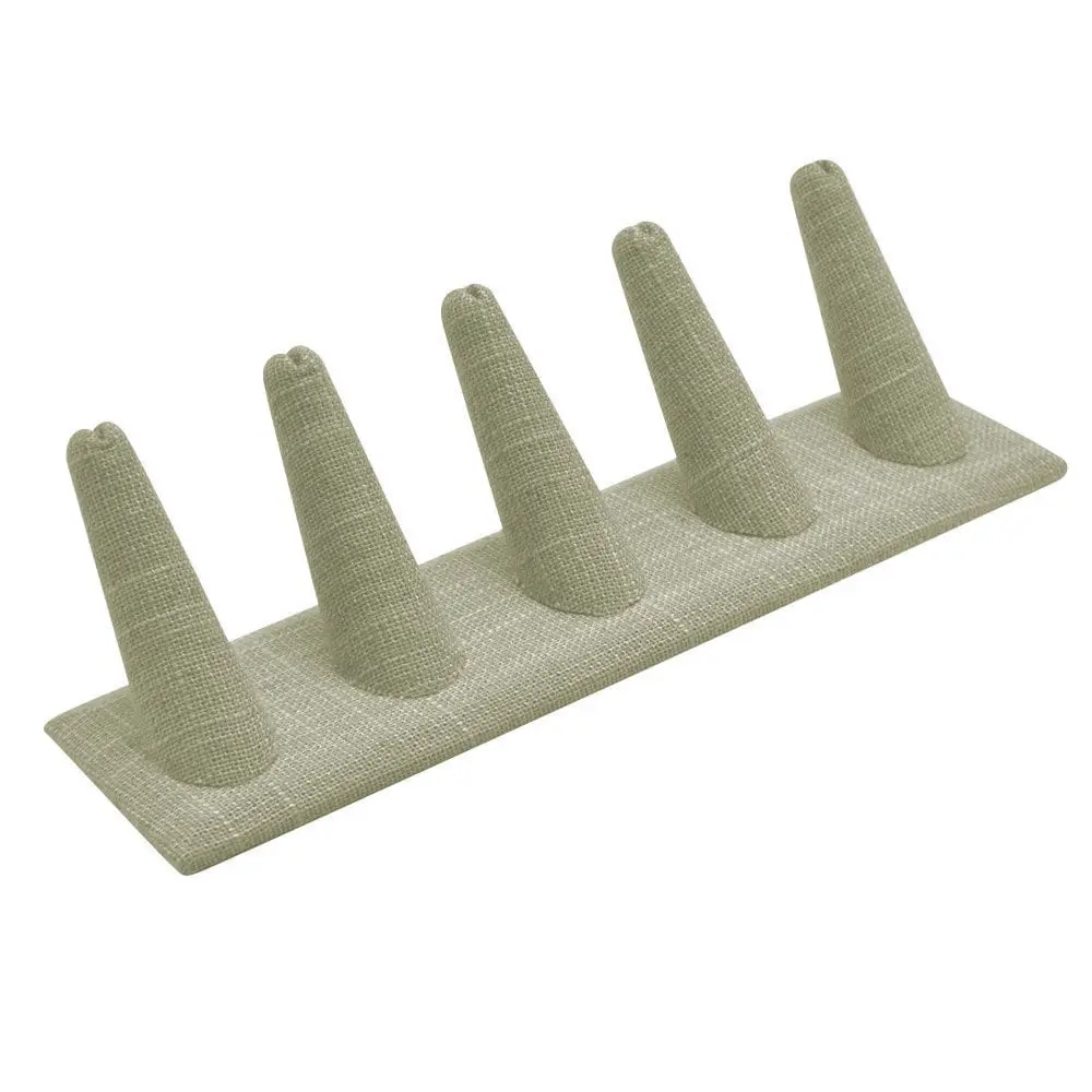 Beige Linen 5 Finger Jewelry Ring Display