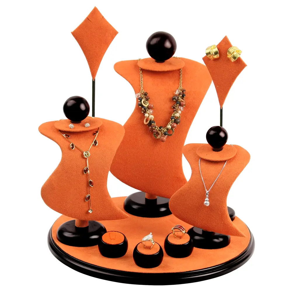9-Piece Linen W/ Wood Trim Jewelry Display Set
