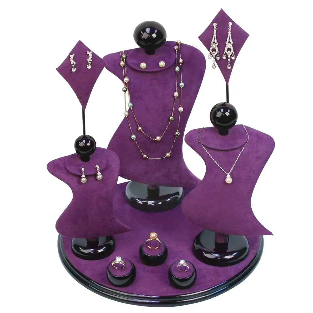 9-Piece Linen W/ Wood Trim Jewelry Display Set