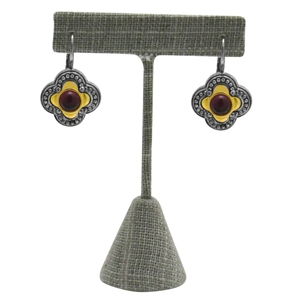 Beige Linen Jewelry Earring T Stand, 4-3/4" Tall