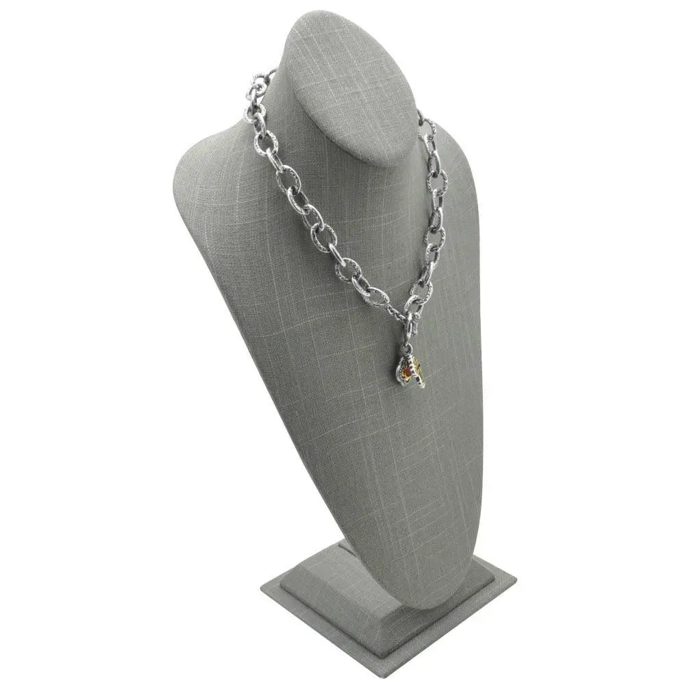 Beige Linen Jewelry Necklace Display Bust, 14-1/2" Tall