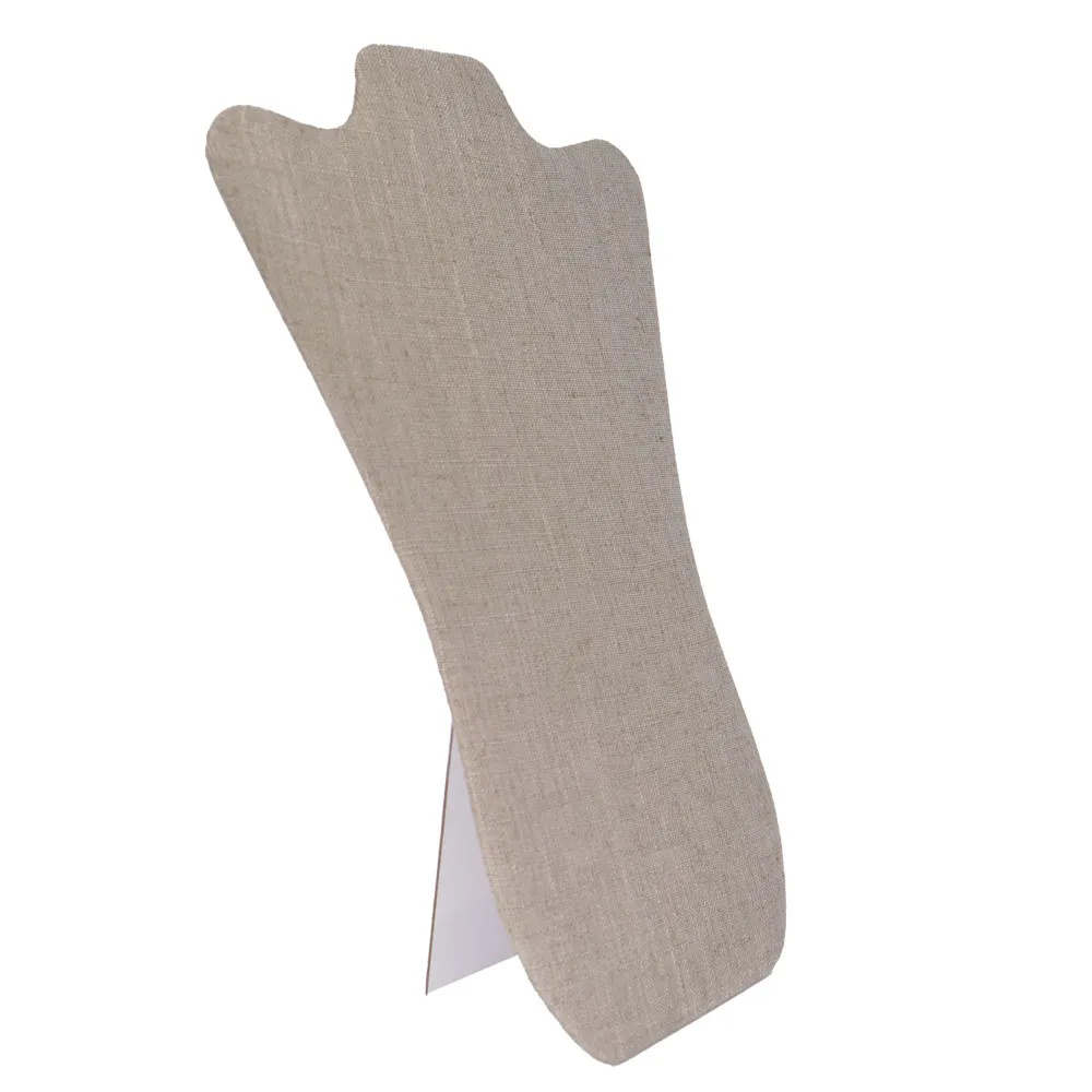 Beige Linen Curved Jewelry Necklace Display Easel, 14" Tall