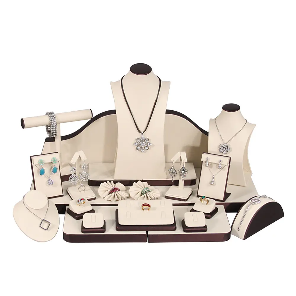 24-Piece Natural Linen Jewelry Display Showcase Set