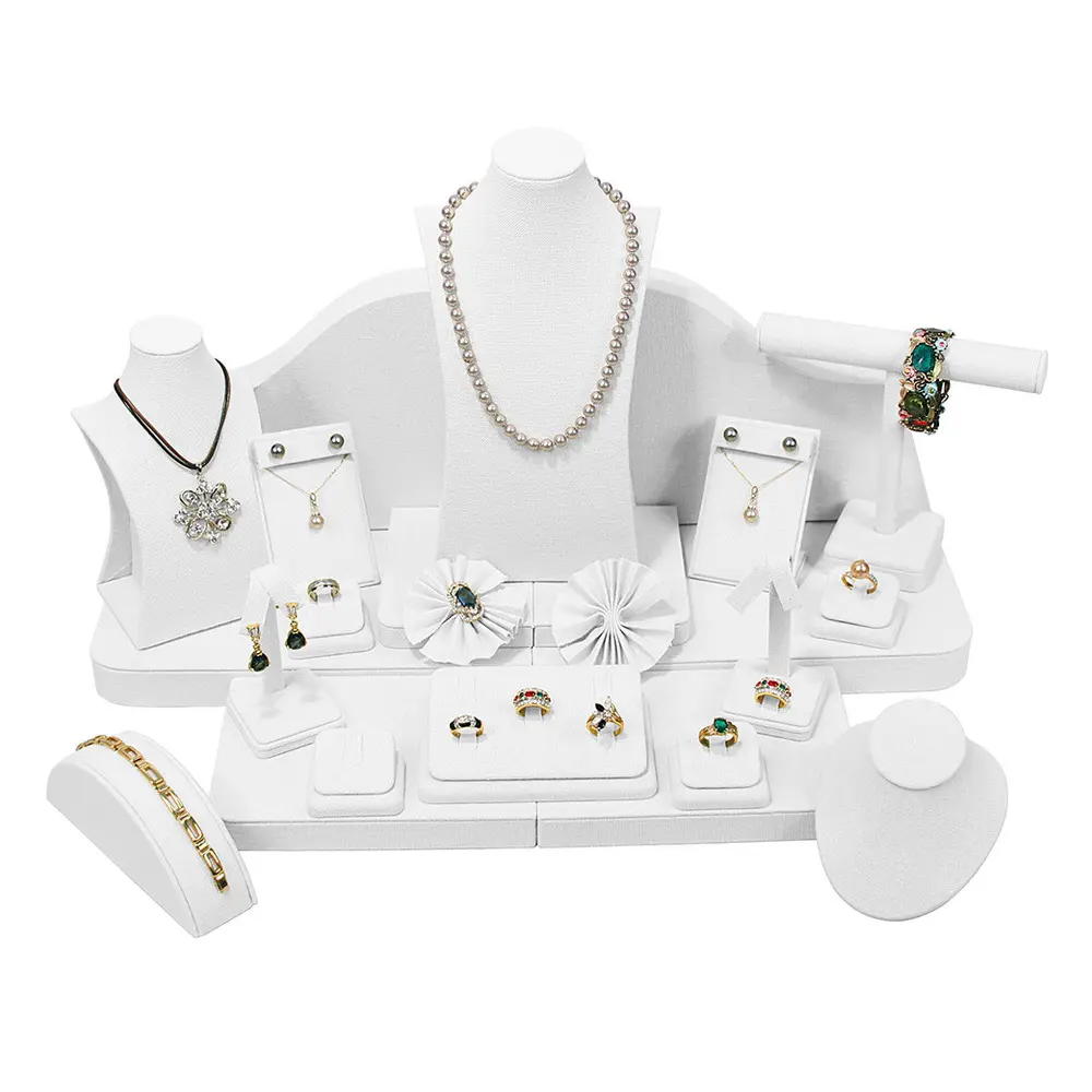 24-Piece Natural Linen Jewelry Display Showcase Set