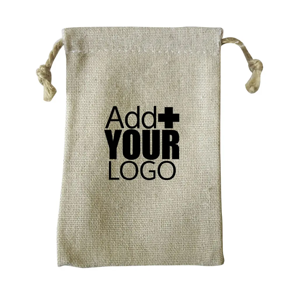 Beige Linen Drawstring Gift Pouches, 3" x 4"