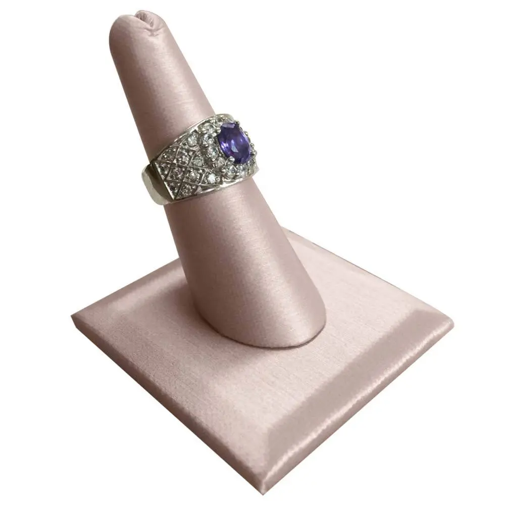 Beige Linen Square Base Single Finger Jewelry Ring Display