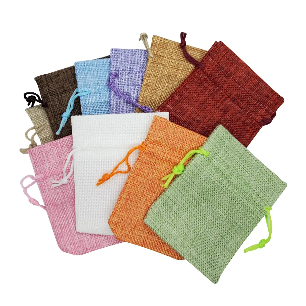 Beige Linen Drawstring Gift Pouches, 3" x 4"