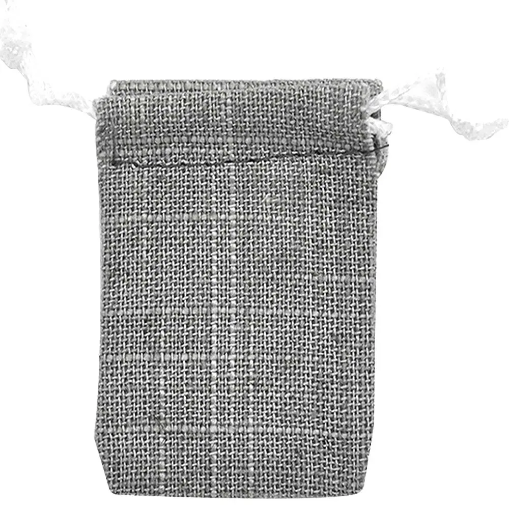 Beige Linen Drawstring Gift Pouches, 3" x 4"